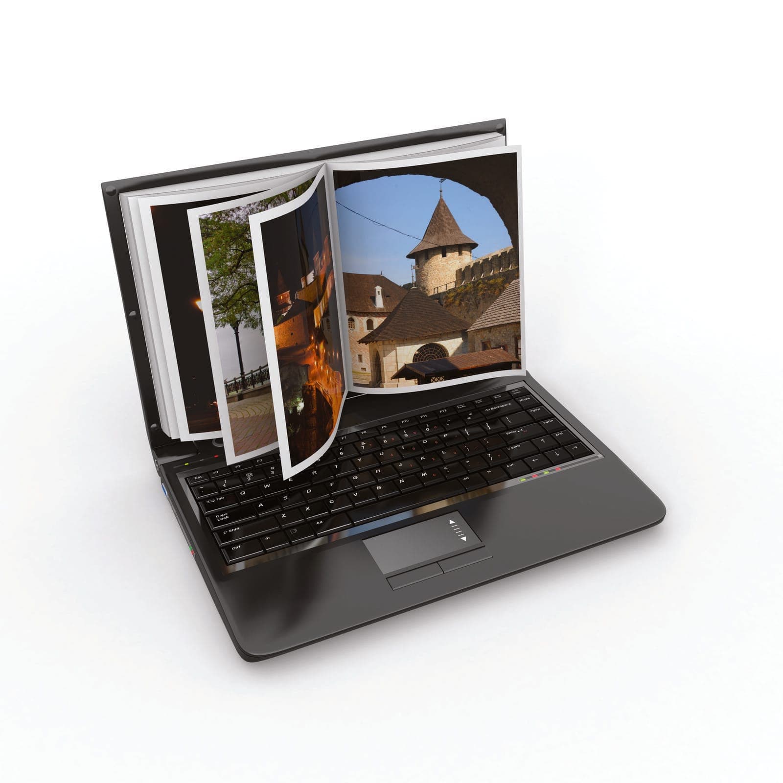 Laptop ekranında emlak portföyü ve ilan fotoğrafları