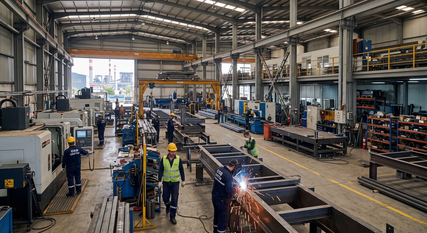 Balıkesir OSB'de üretim yapan bir imalat atölyesinde çalışan işçiler